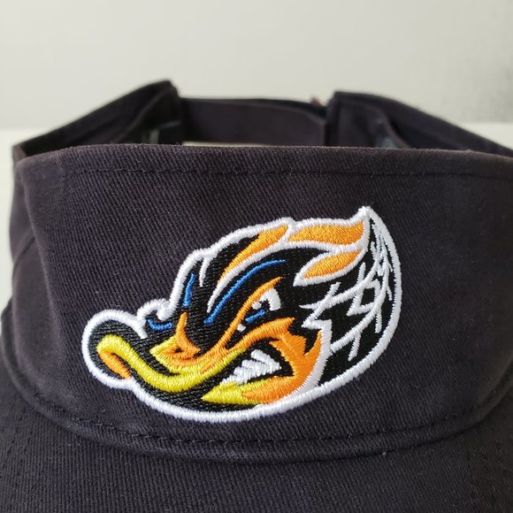 Akron RubberDucks Visor Hat Cap Strap Back Black 47 MiLB Baseball Preowned - Picture 2 of 13